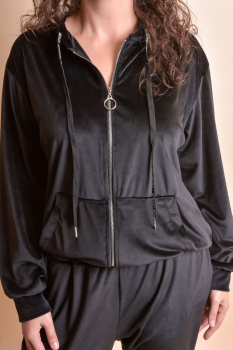 Trening oversized negru din catifea [2]