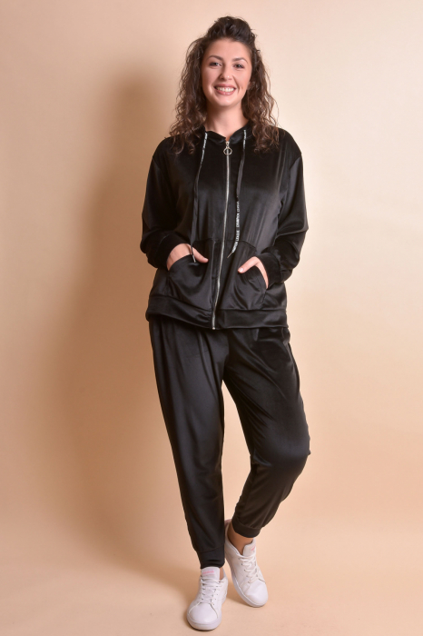 Trening oversized negru din catifea [3]