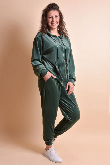 Trening oversized verde din catifea [3]
