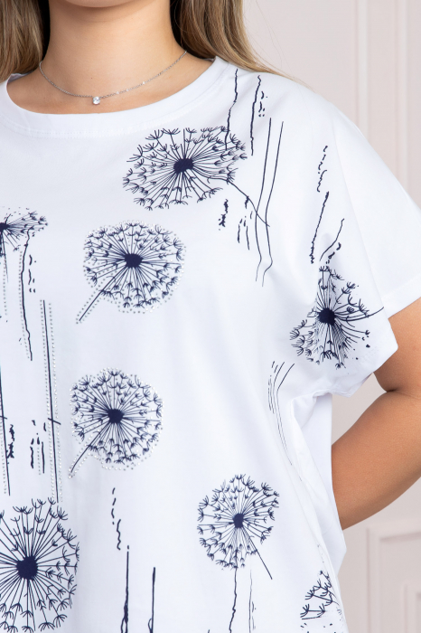 Tricou alb casual cu imprimeu papadii [2]