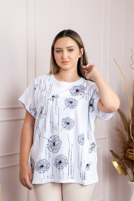 Tricou alb casual cu imprimeu papadii [3]