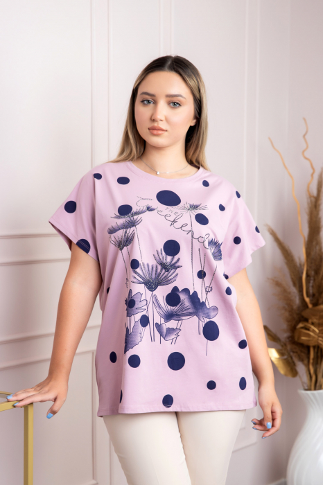 Tricou lila cu strasuri si imprimeuri florale bleumarin [3]