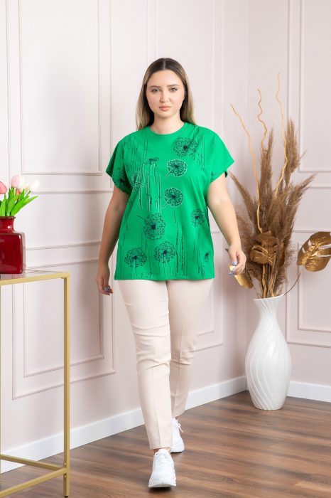 Tricou verde casual cu imprimeu papadii [4]