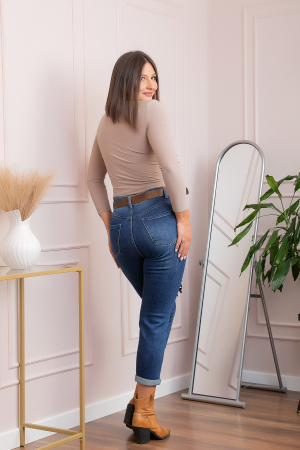 Blugi dama conici, talie inalta, albastru clasic, efect prespalat — Holly [2]