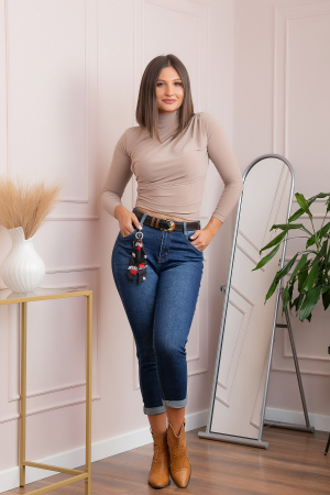 Blugi dama - Blugi dama conici, talie inalta, albastru clasic — Holly