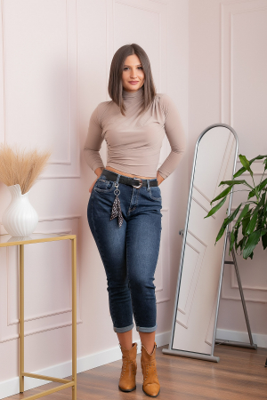 Blugi dama conici, talie inalta, albastru denim prespalat — Holly [3]