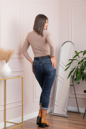 Blugi dama conici, talie inalta, albastru denim prespalat — Holly [2]