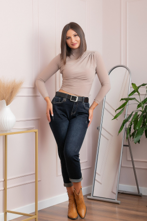 Blugi dama conici, talie inalta, albastru inchis, efect prespalat — Holly [3]