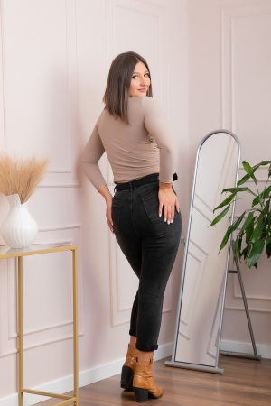 Blugi dama conici, talie inalta, negru washed — Holly [2]
