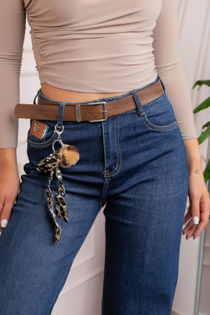 Blugi dama wide leg, talie inalta, albastru clasic cu curea — Britney [1]
