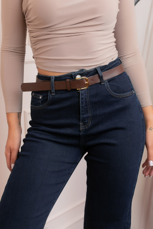 Blugi dama wide leg, talie inalta, albastru indigo cu curea — Britney [1]
