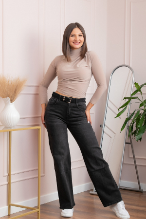 Blugi dama - Blugi dama wide leg, talie inalta, negru washed — Britney