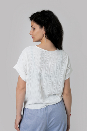 Bluza alba casual cu aspect texturat si nod in talie [2]