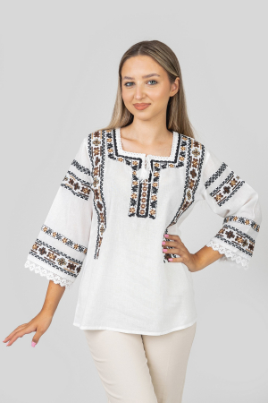Bluza alba cu motiv floral maro Gisela [0]