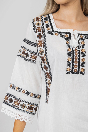 Bluza alba cu motiv floral maro Gisela [1]