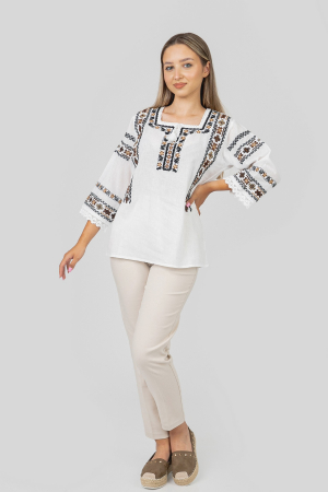 Bluza alba cu motiv floral maro Gisela [3]