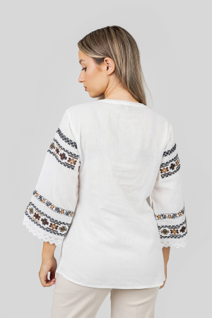 Bluza alba cu motiv floral maro Gisela [2]