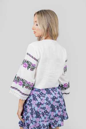 Bluza alba cu motiv floral mov Dalia 02 [2]