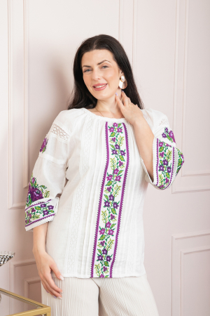 Bluza alba cu motiv floral mov Francesca 07 [2]
