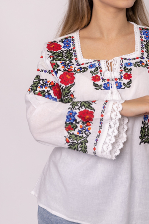 Bluza alba cu motiv floral multicolor Clarisa - maneca lunga [1]