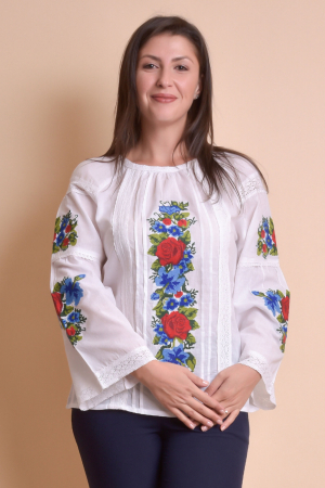 Bluza alba cu motiv floral multicolor Daciana [2]
