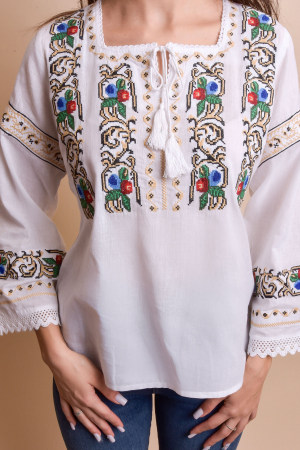 Bluza alba cu motiv floral multicolor Malvina 01 [1]