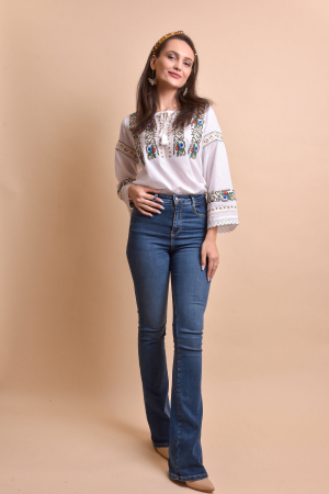 Bluza alba cu motiv floral multicolor Malvina 01 [2]