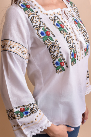 Bluza alba cu motiv floral multicolor Malvina 01 [5]