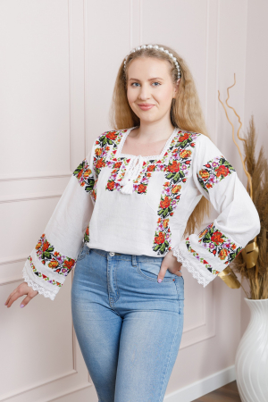 Bluza alba cu motiv floral multicolor Mirabela [0]