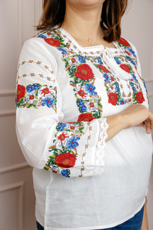 Bluza alba cu motiv floral rosu Adina 03 [1]