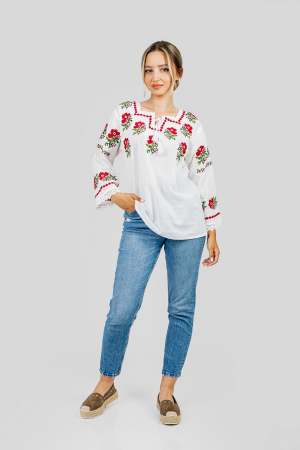 Bluza alba cu motiv floral rosu Amelia [3]