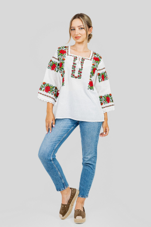 Bluza alba cu motiv floral rosu Anais [3]