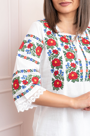 Bluza alba cu motiv floral rosu Fabiana 02 [1]