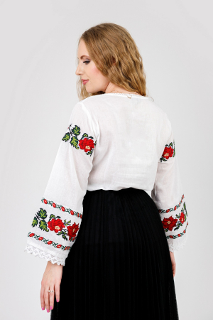 Bluza alba cu motiv floral rosu Georgiana [2]
