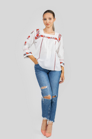 Bluza alba cu motiv floral rosu Isabela 01 [3]