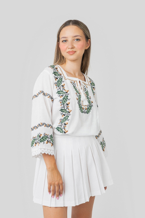 Bluza alba cu motiv floral verde Vera [0]