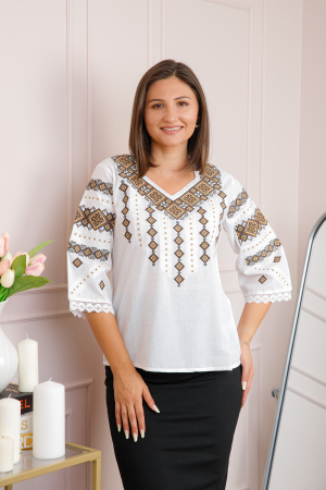 Bluza alba cu motiv geometric crem Doina 05 [2]