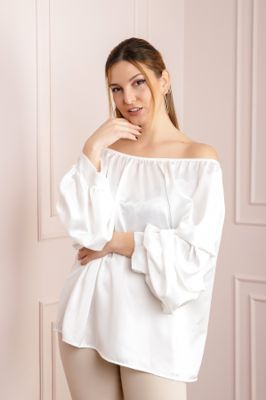 Bluze - Bluza alba eleganta cu maneci bufante