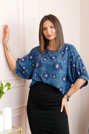 Bluze - Bluza albastra cu imprimeu floral bleumarin Harper plus size