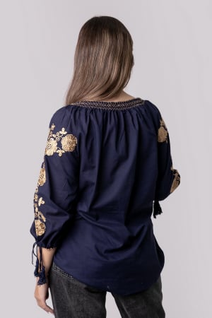 Bluza albastra cu motiv floral auriu Hortensia [2]