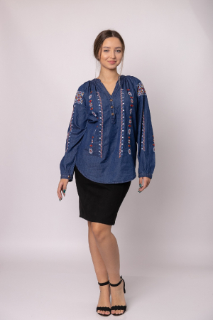 Bluza albastra cu motiv floral multicolor Camelia [3]