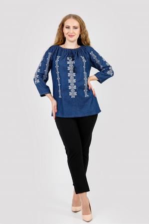 Bluza albastra cu motiv geometric alb Astrid [3]