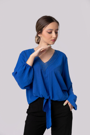 Bluza albastra cu nod in talie [0]