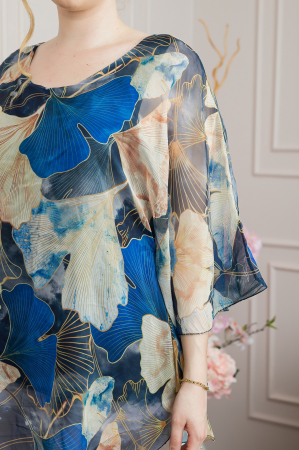 Bluza albastra din voal cu maneci largi si imprimeu floral [1]