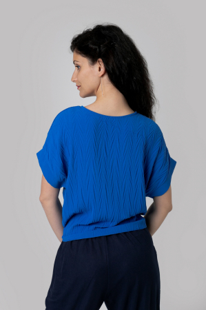 Bluza albastru regal casual cu aspect texturat si nod in talie [1]