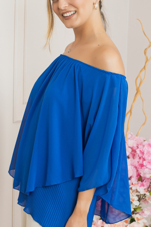 Bluza albastru regal din voal cu maiou plisat [1]