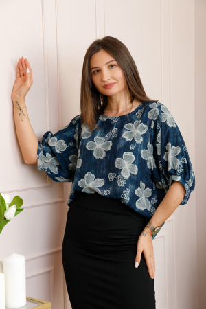 Bluze - Bluza bleumarin cu imprimeu floral alb Harper plus size