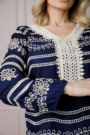 Bluza bleumarin cu motiv floral crem Alessia 01 [1]