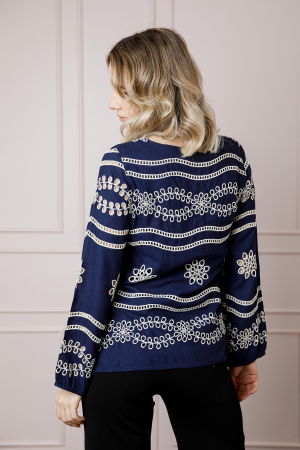 Bluza bleumarin cu motiv floral crem Alessia 01 [2]