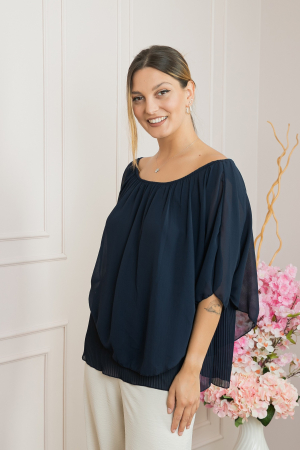 Bluze - Bluza bleumarin din voal cu maiou plisat